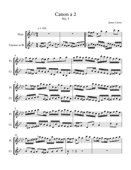 Six Canons For Flute Clarinet Duet No 3 In F Minor Sheet Music