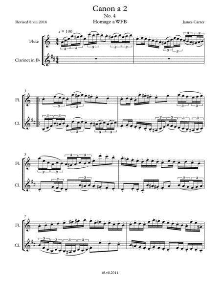 Free Sheet Music Six Canons For Flute Clarinet Duet No 4 In B Minor