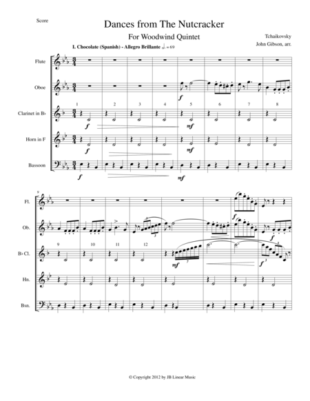 Free Sheet Music Six Dances From The Nutcracker By Tchaikowsky For Woodwind Quintet