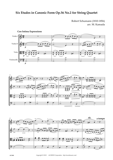 Six Etudes In Canonic Form Op 56 No 2 For String Quartet Sheet Music