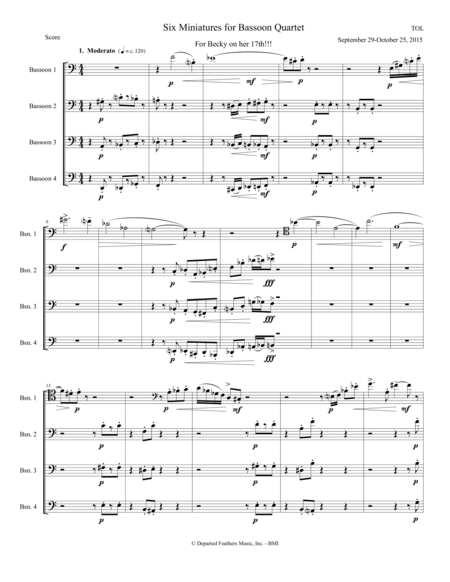 Six Miniatures For Bassoon Quartet 2015 For Four Bassoons Full Score Sheet Music