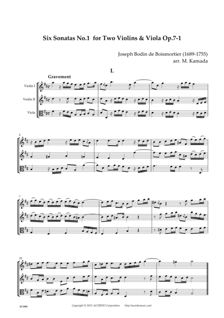 Free Sheet Music Six Sonatas No 1 For Two Violins Viola Op 7 1