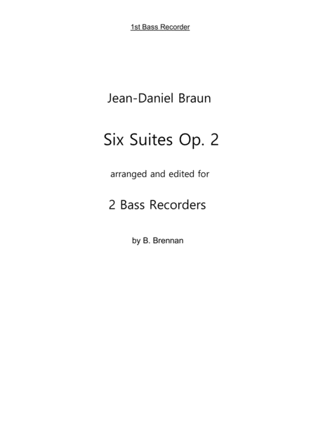 Six Suites Op 2 For Bass Recorder 1st Bass Part Sheet Music