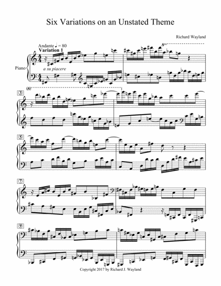 Free Sheet Music Six Variations On An Unstated Theme
