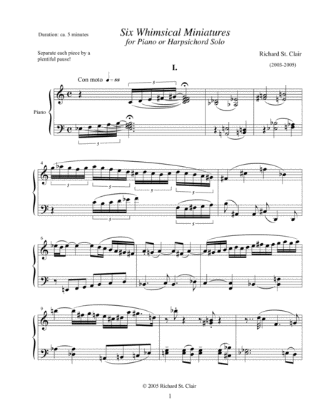 Free Sheet Music Six Whimsical Miniatures For Solo Piano Or Harpsichord