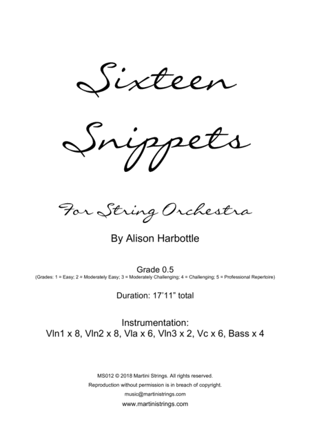 Sixteen Snippets For Beginning String Orchestra Sheet Music