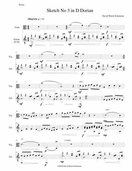 Free Sheet Music Sketch In D Dorian No 3 For Viola And Guitar