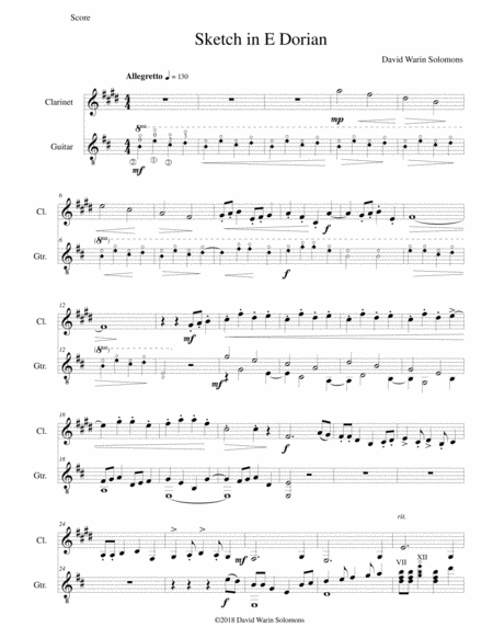 Free Sheet Music Sketch In E Dorian For Clarinet And Guitar
