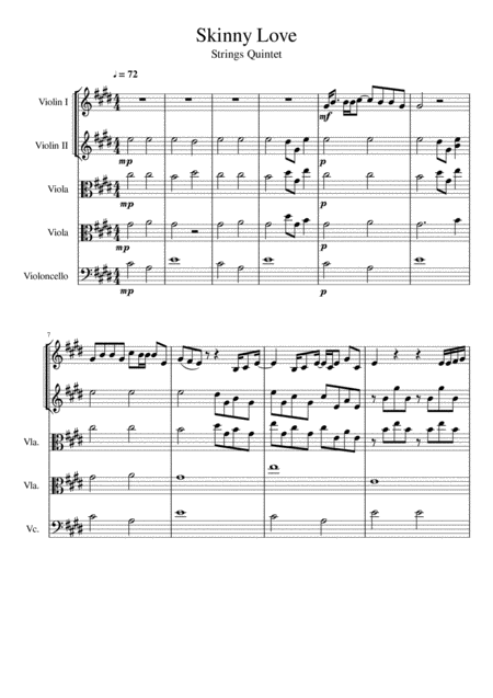 Free Sheet Music Skinny Love String Quintet