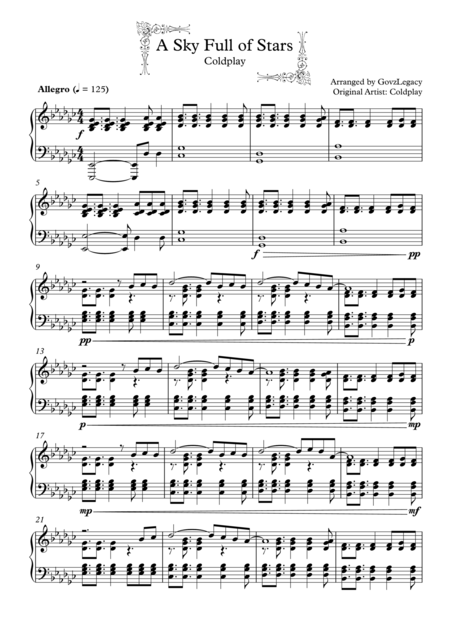 Free Sheet Music Sky Full Of Stars Sheet Music Cold Play