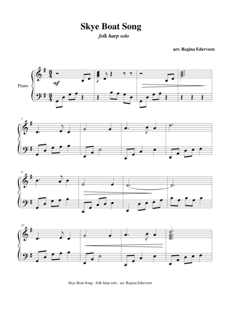 Free Sheet Music Skye Boat Song Folk Harp Solo