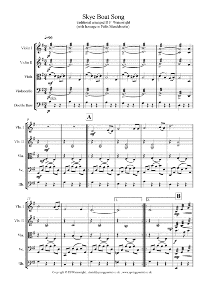 Skye Boat Song For String Quartet With Additional Optional Bass Part Score Parts With Mp3 Sheet Music