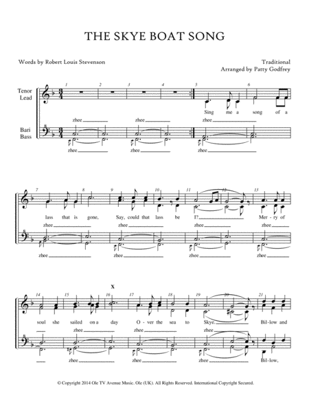 Skye Boat Song From Outlander Womens Barbershop Ssaa Sheet Music