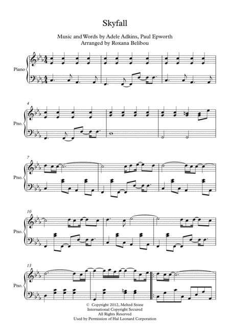 Skyfall By Adele Piano Sheet Music