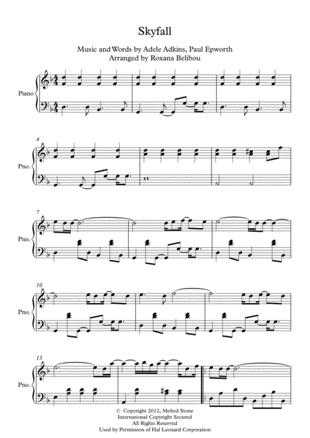 Skyfall D Minor By Adele Piano Sheet Music