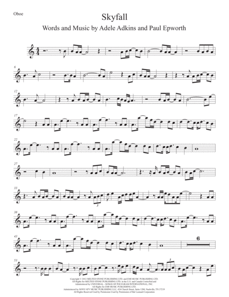 Free Sheet Music Skyfall Oboe Original Key