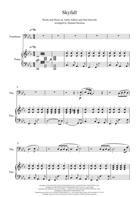 Free Sheet Music Skyfall Trombone Piano