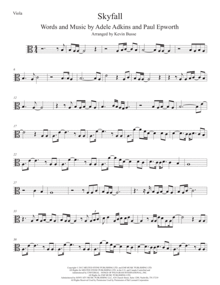 Skyfall Viola Easy Key Of C Sheet Music