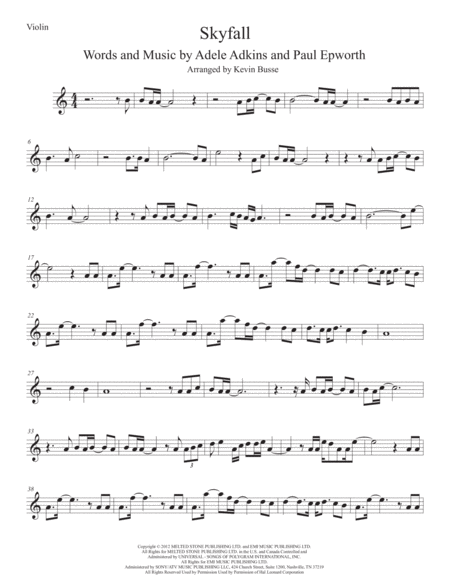 Free Sheet Music Skyfall Violin Easy Key Of C