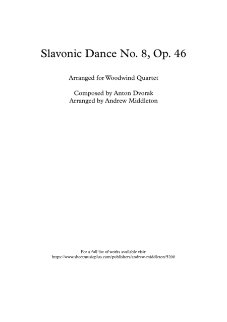 Free Sheet Music Slavonic Dance No 8 In G Minor Arranged For Woodwind Quartet