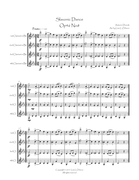 Slavonic Dance Op46 No8 For Clarinet Quartet Sheet Music