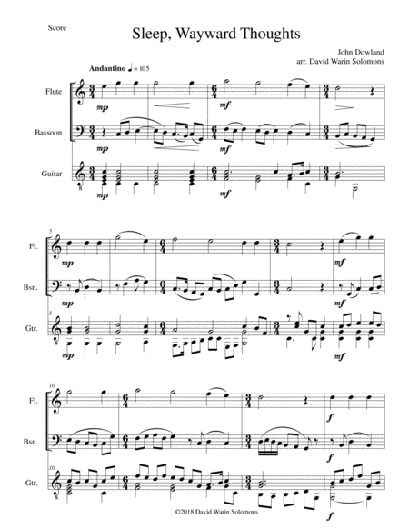 Sleep Wayward Thoughts For Flute Bassoon And Guitar Sheet Music