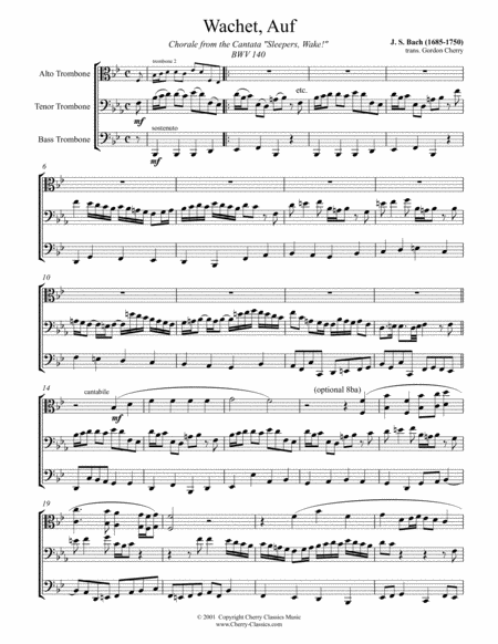 Sleepers Awake Wachet Auf For Trombone Trio Sheet Music