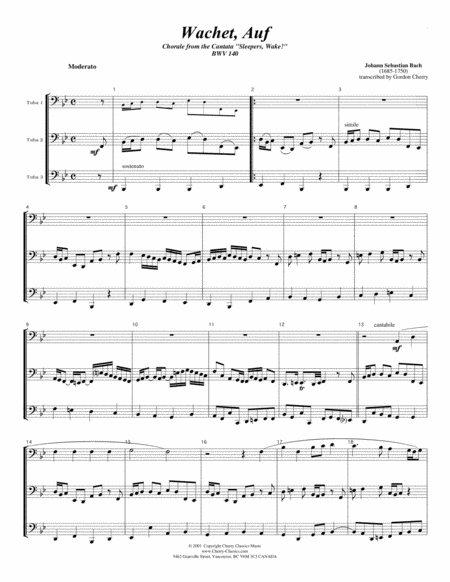 Sleepers Awake Wachet Auf For Tuba Trio Sheet Music