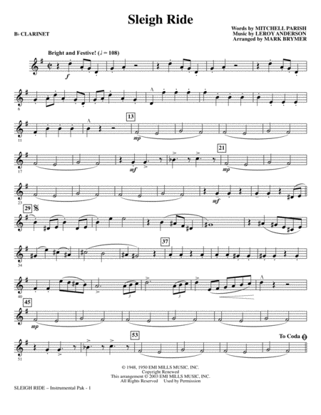 Free Sheet Music Sleigh Ride Arr Mark Brymer Bb Clarinet