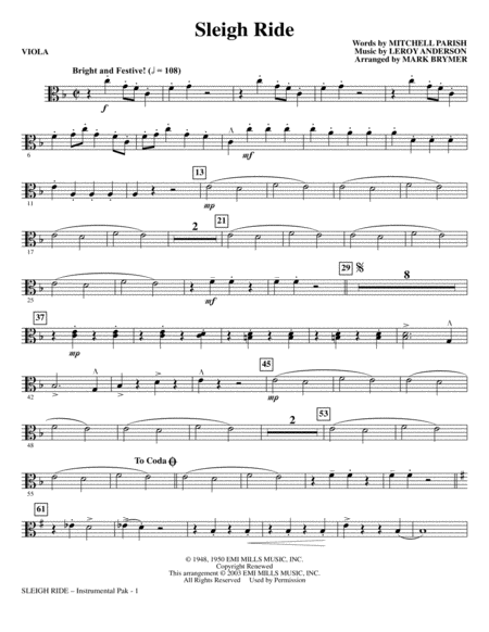 Free Sheet Music Sleigh Ride Arr Mark Brymer Viola