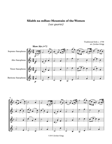 Free Sheet Music Sliabh Na Mban Mountain Of The Women Sax Quartet