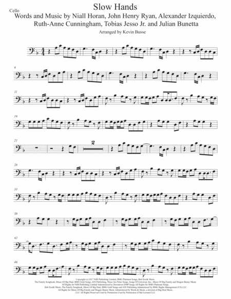 Free Sheet Music Slow Hands Cello