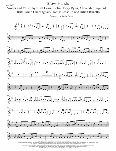 Slow Hands Original Key Horn In F Sheet Music