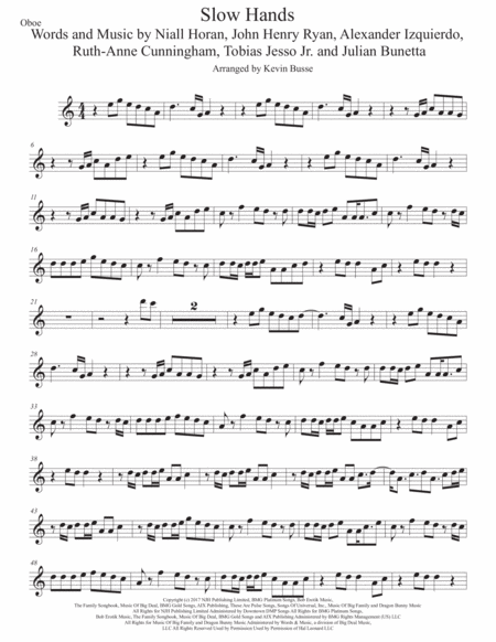 Free Sheet Music Slow Hands Original Key Oboe