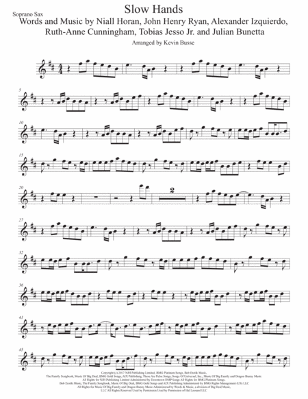 Slow Hands Original Key Soprano Sax Sheet Music