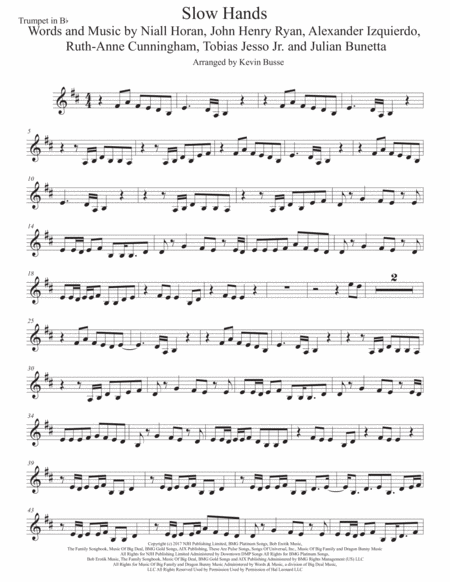 Slow Hands Original Key Trumpet Sheet Music