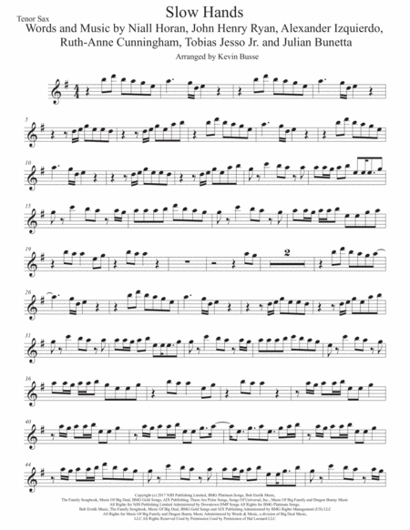 Slow Hands Tenor Sax Sheet Music