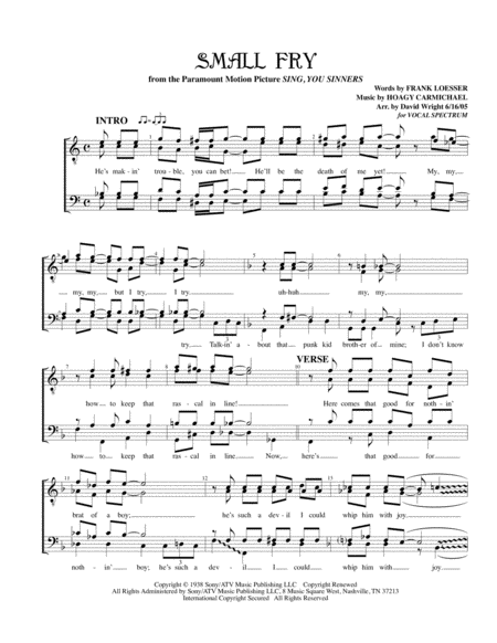 Free Sheet Music Small Fry Chorus Pricing