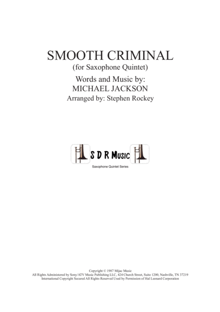 Smooth Criminal For Saxophone Quintet Sheet Music