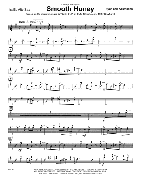 Smooth Honey Based On The Chord Changes To Satin Doll 1st Eb Alto Saxophone Sheet Music