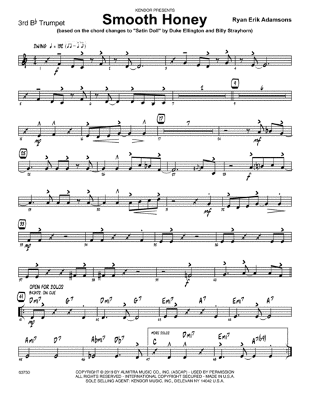 Smooth Honey Based On The Chord Changes To Satin Doll 3rd Bb Trumpet Sheet Music