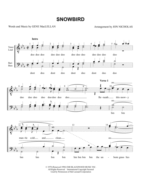 Free Sheet Music Snowbird