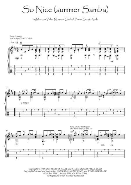 So Nice Summer Samba Guitar Fingerstyle Sheet Music