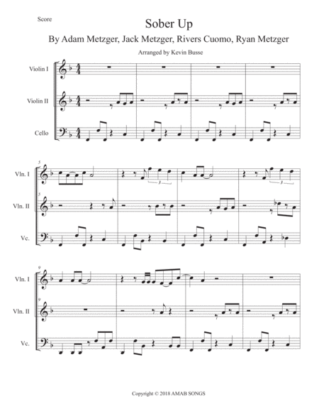 Sober Up Trio For Two Violins One Cello Sheet Music