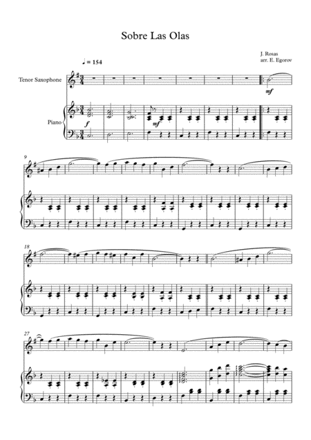 Sobre Las Olas Over The Waves Juventino Rosas For Tenor Saxophone Piano Sheet Music