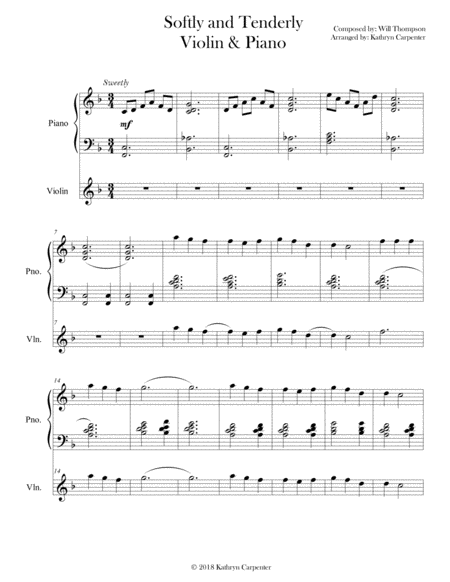 Free Sheet Music Softly And Tenderly Piano Violin