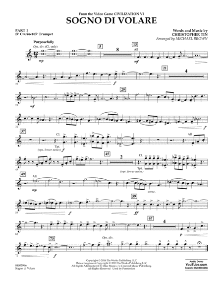 Free Sheet Music Sogno Di Volare From Civilization Vi Arr Michael Brown Pt 1 Bb Clarinet Bb Trumpet