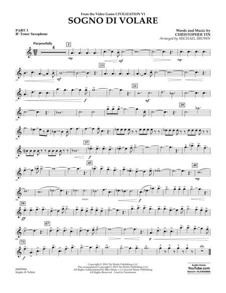 Sogno Di Volare From Civilization Vi Arr Michael Brown Pt 3 Bb Tenor Saxophone Sheet Music