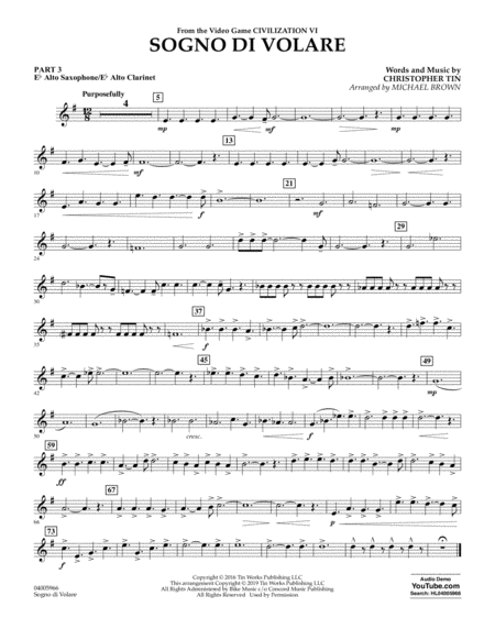 Sogno Di Volare From Civilization Vi Arr Michael Brown Pt 3 Eb Alto Sax Alto Clar Sheet Music