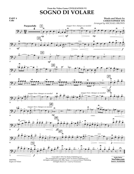 Free Sheet Music Sogno Di Volare From Civilization Vi Arr Michael Brown Pt 4 Cello